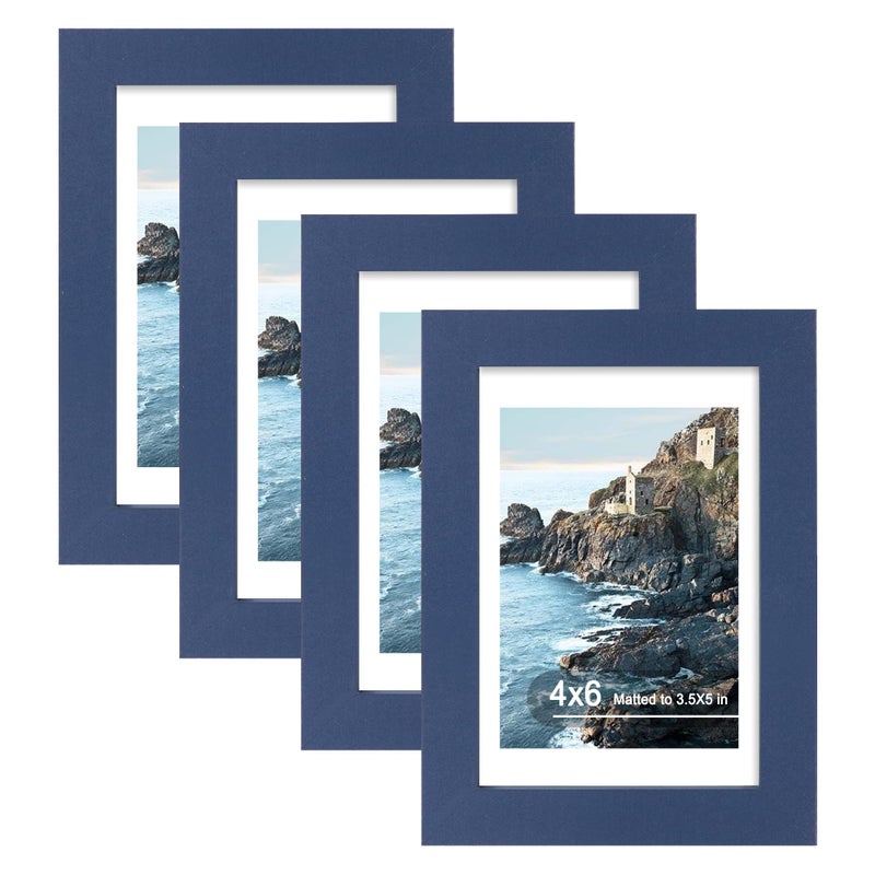 Hongkee إطار صورة Hongkee مقاس 4×6 (4 عبوات، أزرق)، مصنوع من الزجاج الحقيقي وإطار خشبي - صور عرض 3.5×5 مع حصيرة أو 4×6 بدون حصيرة، إطارات صور 4 × 6 عرض على سطح الطاولة وتركيب على الحائط - Image 1